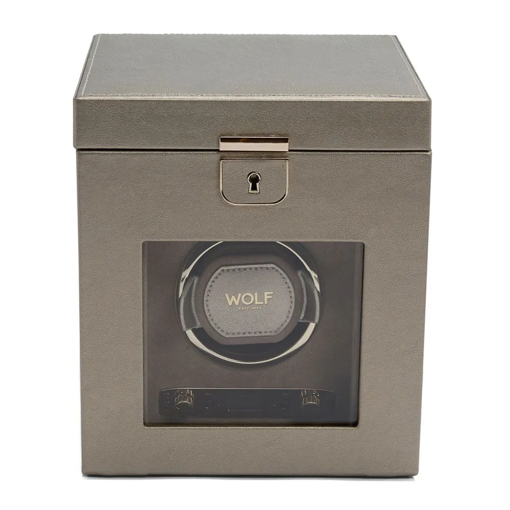 WOLF Palermo Single Watch Winder With Jewelry Storage - Pewter