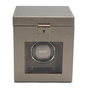 WOLF Palermo Single Watch Winder With Jewelry Storage - Pewter