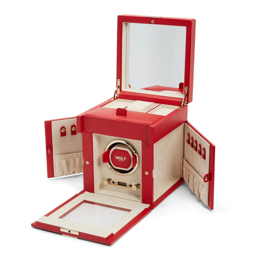 WOLF Palermo Single Watch Winder With Jewelry Storage - Red