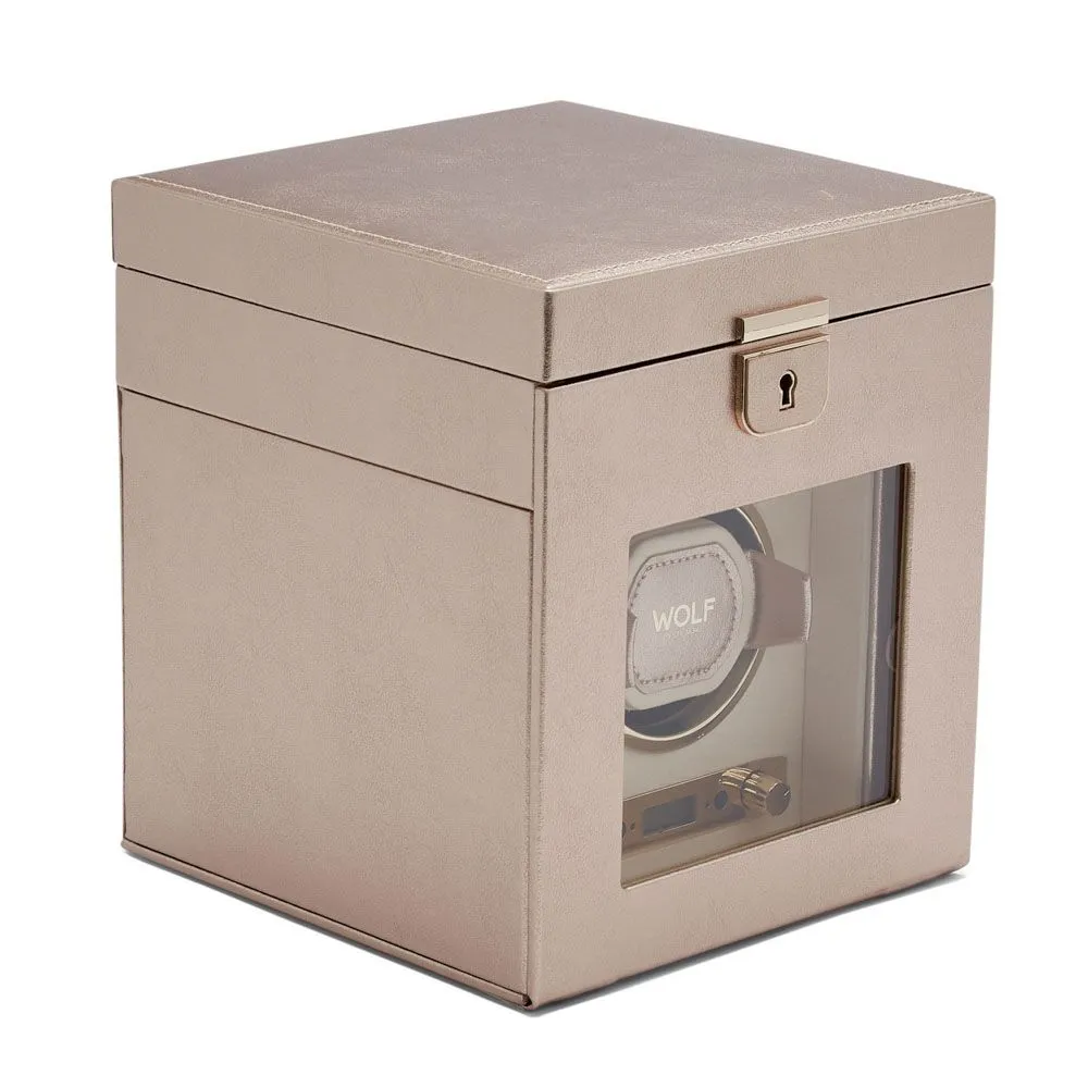 WOLF Palermo Single Watch Winder With Jewelry Storage - Rose Gold