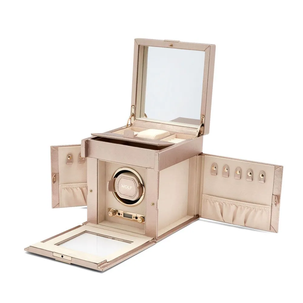 WOLF Palermo Single Watch Winder With Jewelry Storage - Rose Gold