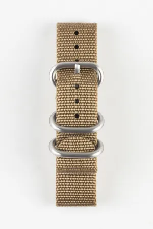 ZULU Nylon Watch Strap with 3 Steel Rings in KHAKI