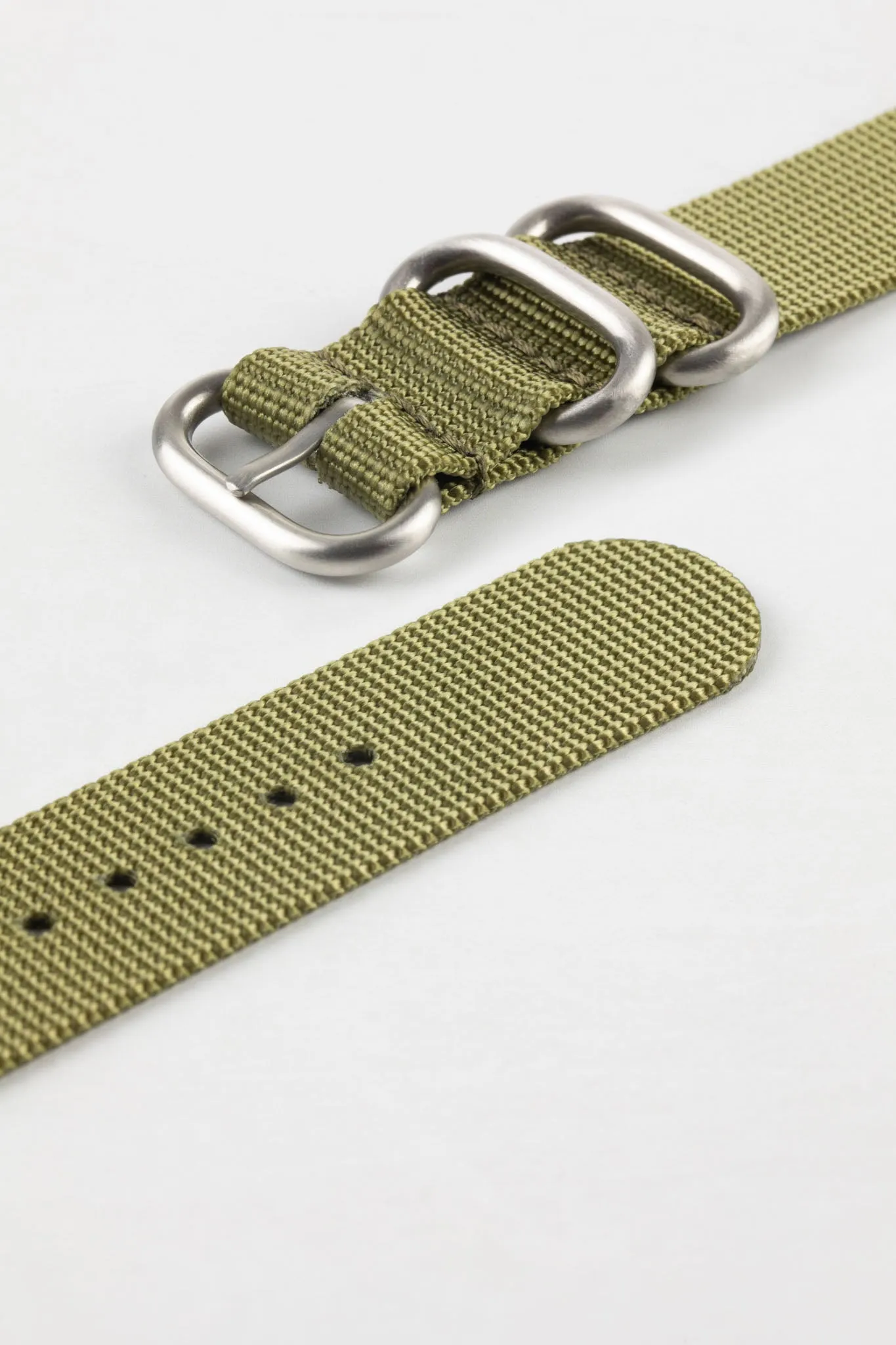 ZULU Nylon Watch Strap with 3 Steel Rings in OLIVE GREEN