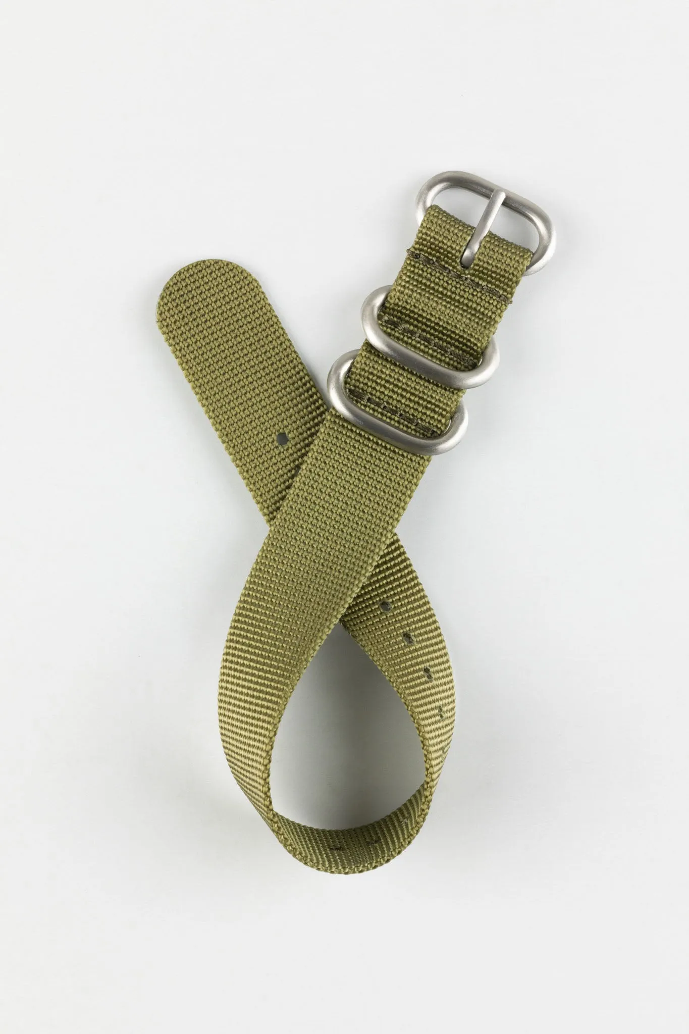 ZULU Nylon Watch Strap with 3 Steel Rings in OLIVE GREEN