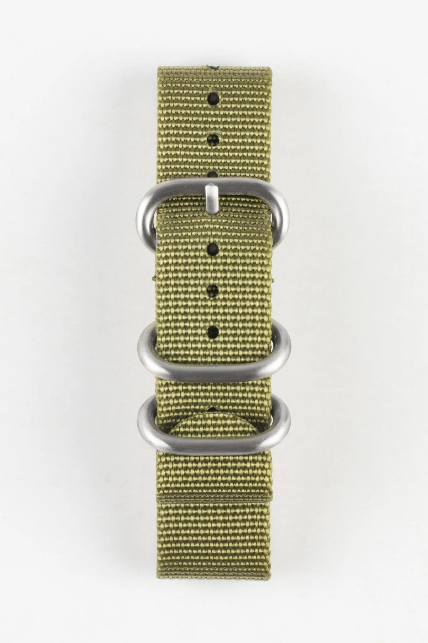 ZULU Nylon Watch Strap with 3 Steel Rings in OLIVE GREEN